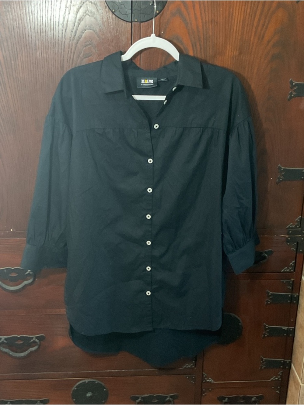 Anthropologie Maeve Poplin Black Button-down Blouse Shirt Long/Short Style - Picture 2 of 4